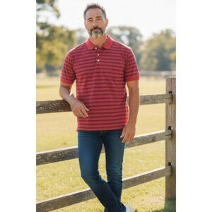 LIBERTY BLUES Red and Navy Striped Short Sleeved Big Mans Polo 2XL XXL
